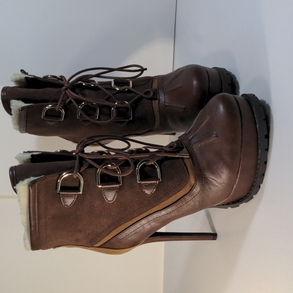 Jazelle Size 10 Brown / Tan Stiletto Lugged Hiking Boot Lace-up - Picture 1 of 6